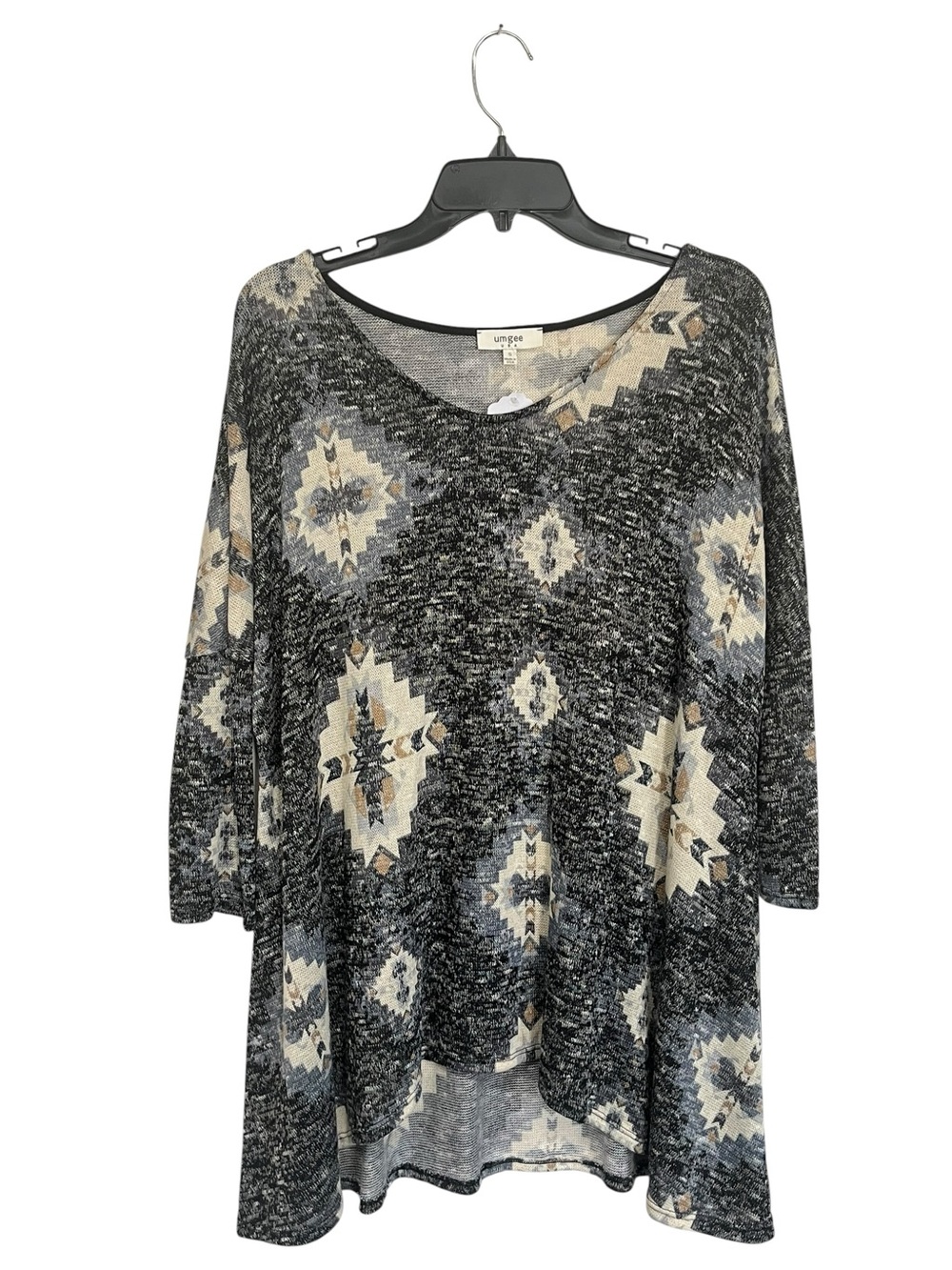 Umgee | Southwestern Aztec geometric print V neck 3/4 Sleeve Top S